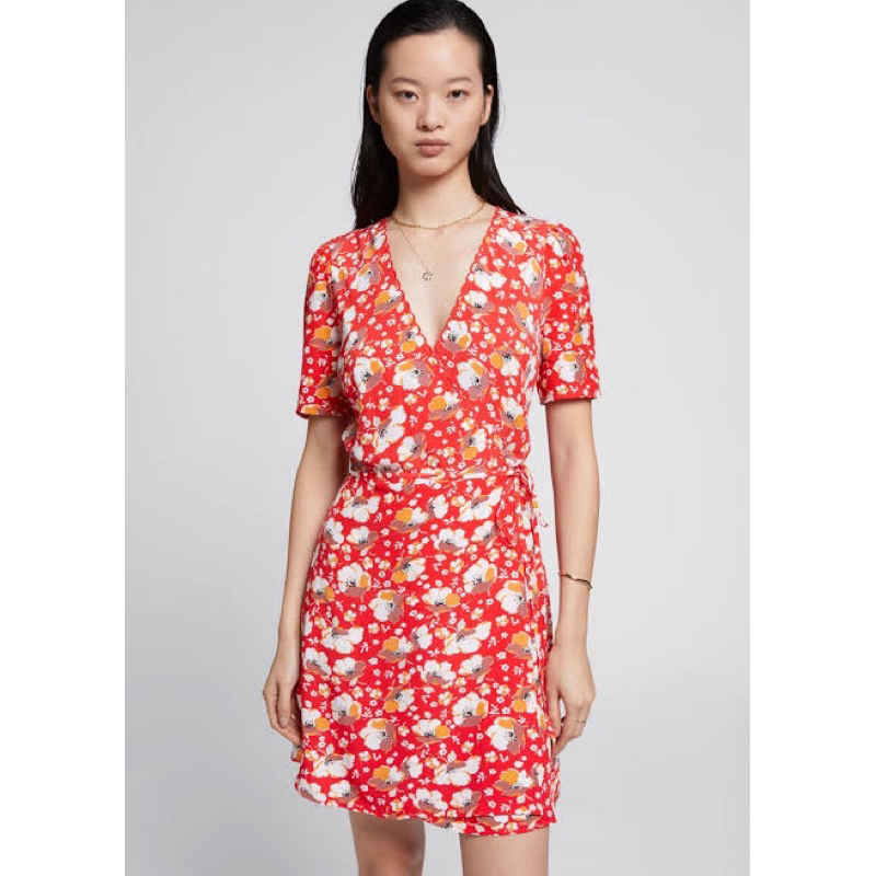 𝙉𝙀𝙒 Paris Atelier & Other Stories Floral Flower Printed Scallop Wrap Mini Dress Fashion Wanita Brand
