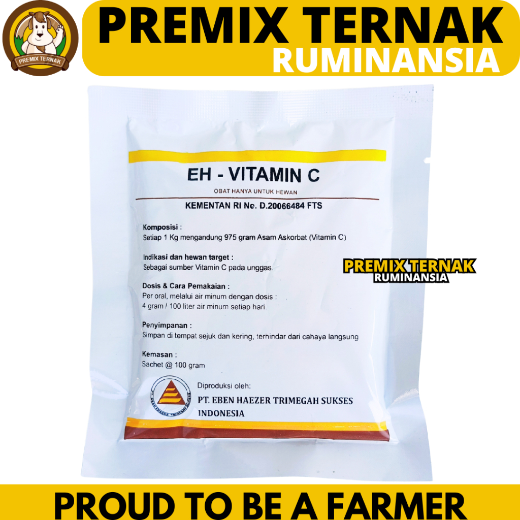EH VITAMIN C 100 GRAM (ASCORBIC ACID UNCOATED 97,5 %) - Vitamin C Untuk Ternak Ayam Bebek Puyuh Via 