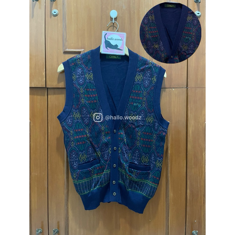 PRELOVED SECOND VEST RAJUT DARK NAVY MOTIF VINTAGE