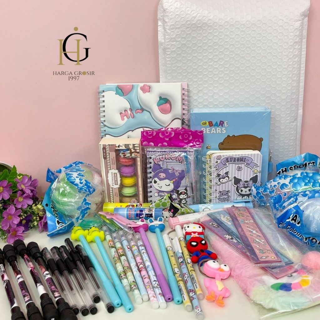 

(Tanpa Spons) Paket alat Bubble PREMIUM 25 X 33 CM isi pulpen pena pen alat tulis kantor sekolah Reseller Sticker correction tape kado unik hadiah lucu BISA COD