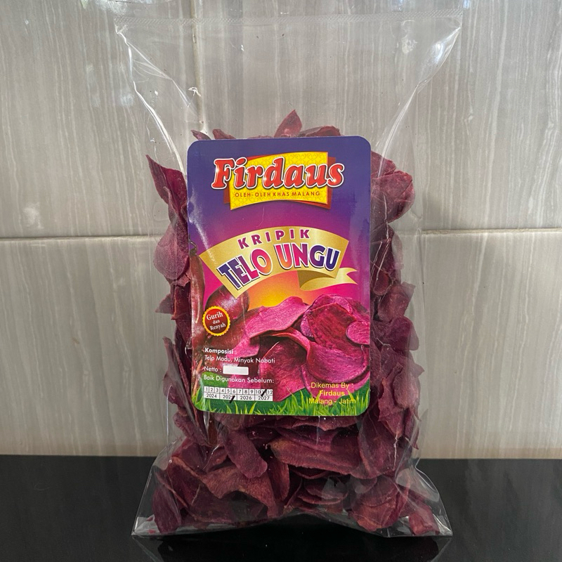 

keripik tela ungu dan madu merk Firdaus khas Malang renyah manis gurih 165gr