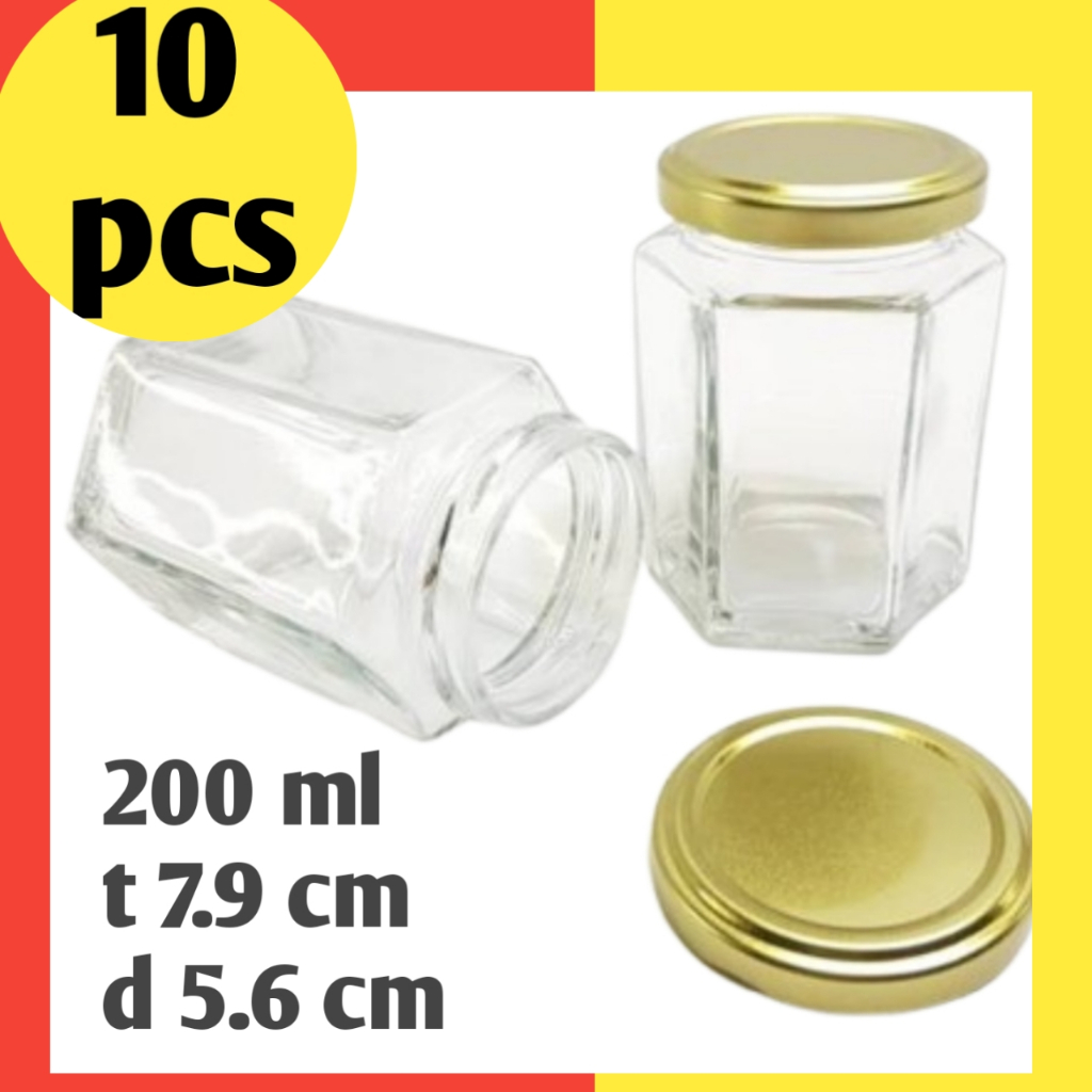 / 10 ( SEPULUH )200ML BOTOL KACA HAXEGONAL // BOTOL KACA SEGI ENAM KECIL /  HEXAGONAL / BOTOL BUMBU 