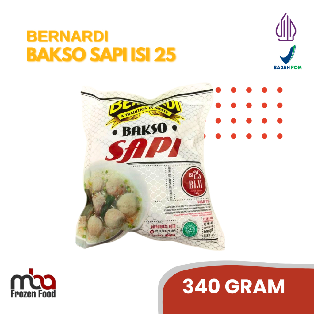 

Bernardi Bakso besar / Baso (Isi 25 Butir) 340gr /Baso/Meatballs 400 Gram /Bakso /Baksosapi /Pentol /Dagingsapi /Daging /Baso /Frozenfood /Sapi /Meatball