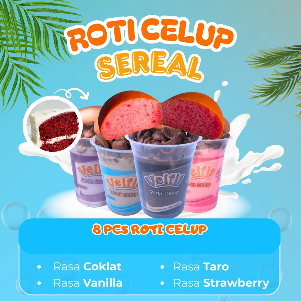 

Velfit Roti Celup Redvelvet dengan Isi 8pcs Mix 4 Rasa dan Sereal 5g