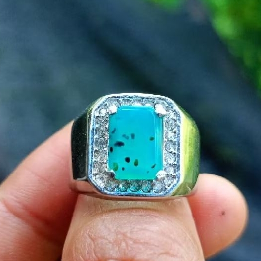 Natural Cincin Akik Bacan Blue Relaxsa Selasih Kristal Kotak Elegan