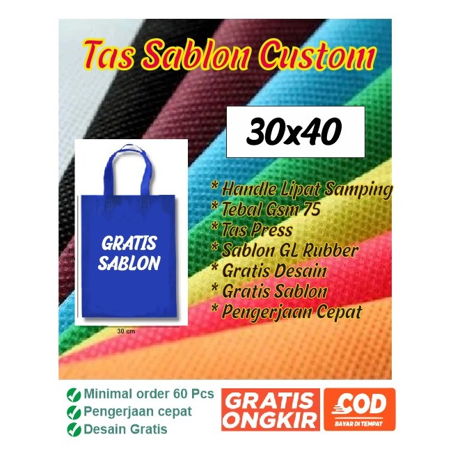 

Tas Spunbon Sablon Custom 30x40 Spunbond Shopping Bag / Goodie Bag