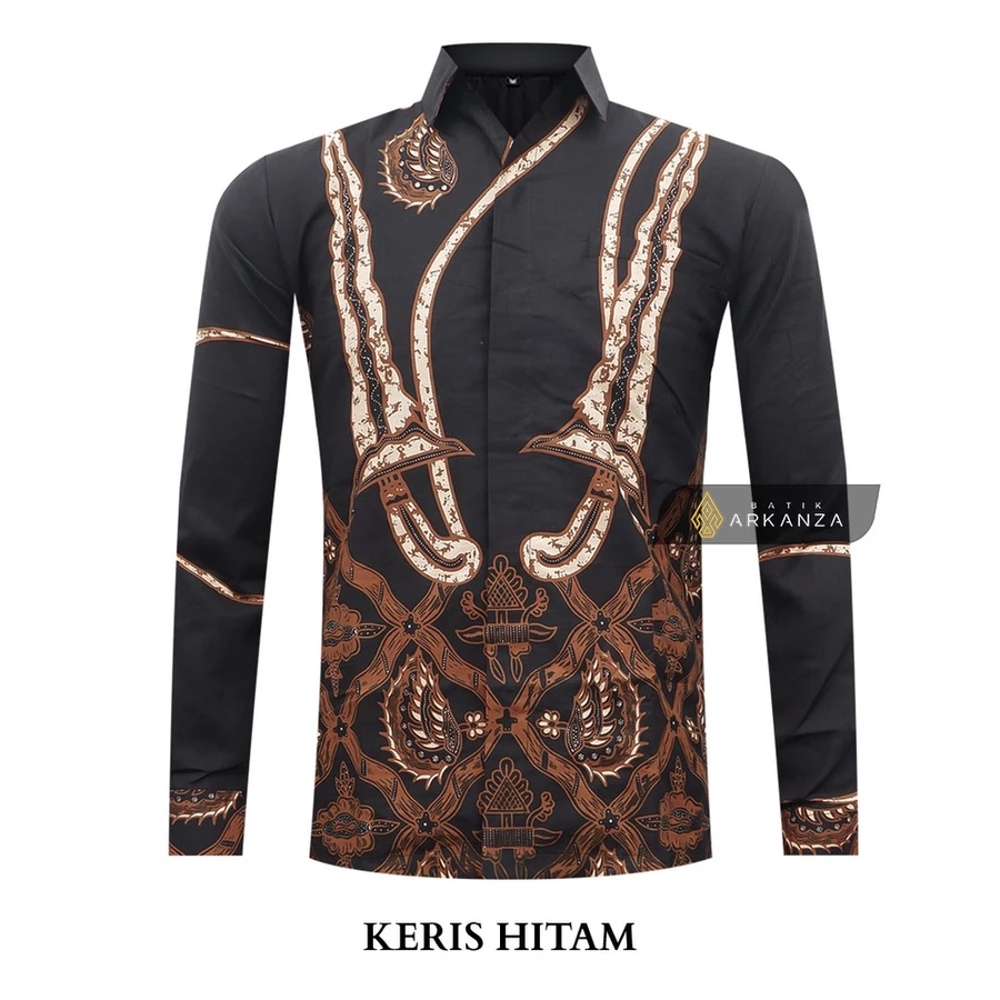 BATIK ARKANZA Motif KERIS HITAM Kemeja Batik Pria Lengan Panjang Slimfit Premium Bahan Katun Lapis F