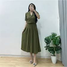 Kimmy Set Kemeja Crop Dan Rok Ukuran L-3XL / Madieca Button Collar Airflow Long Skirt Set Rok / Kimm