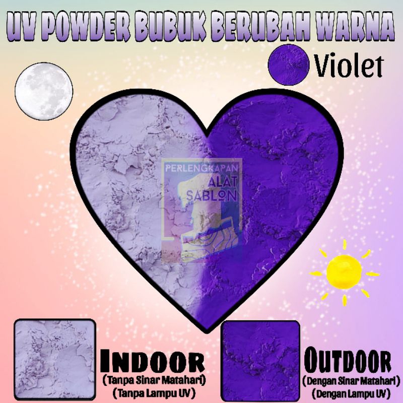 

PIGMEN BUBUK CAHAYA UV SINAR MATAHARI PHOTOCHROMIC VIOLET UNGU 2GR