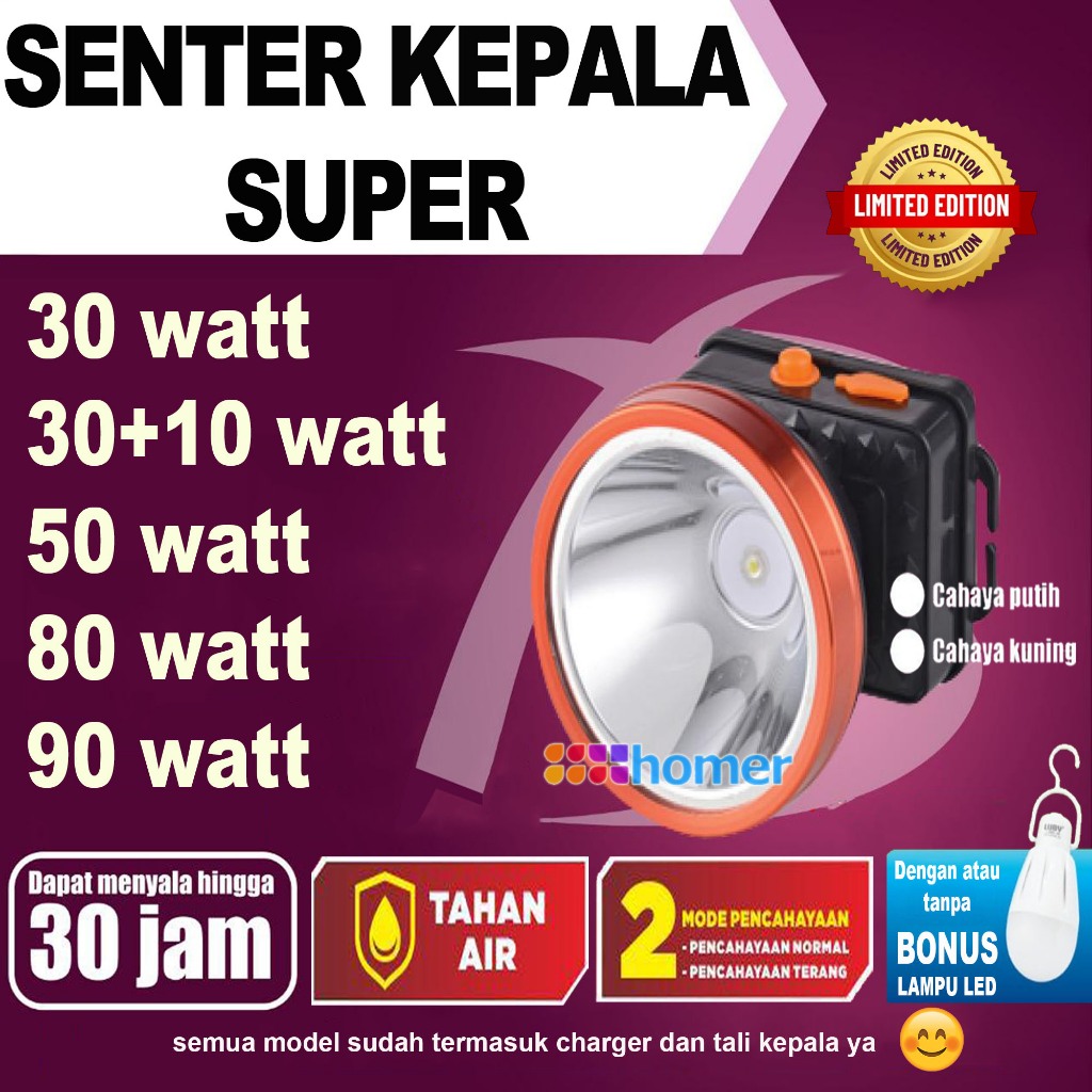 Lampu Senter Kepala LED body kecil besar jumbo Headlamp head lamp Kotak senter kepala LED super