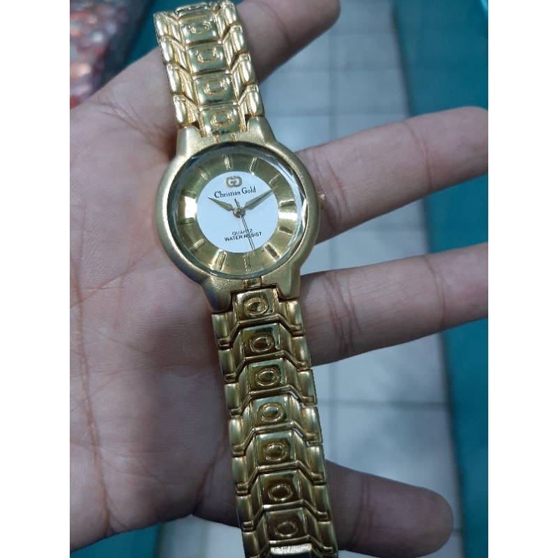 jam tangan pria Christian Gold Quartz vintage klasik kondisi normal