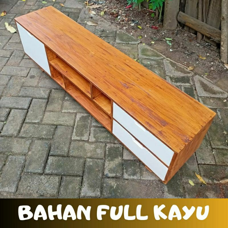 Meja TV Kayu Mahoni Rak Tv Serbaguna Multifungsi Susun Tingkat Kayu Solid