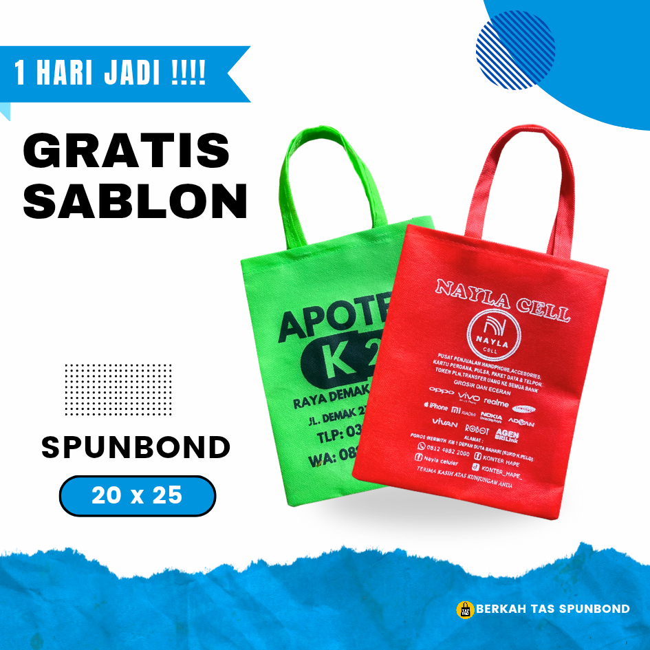 TAS SPUNBOND JAYA | PROSES CEPAT EXPRESS GRATIS CUSTOM SABLON DESAIN BEBAS BERKUALITAS PAPERBAG SERB