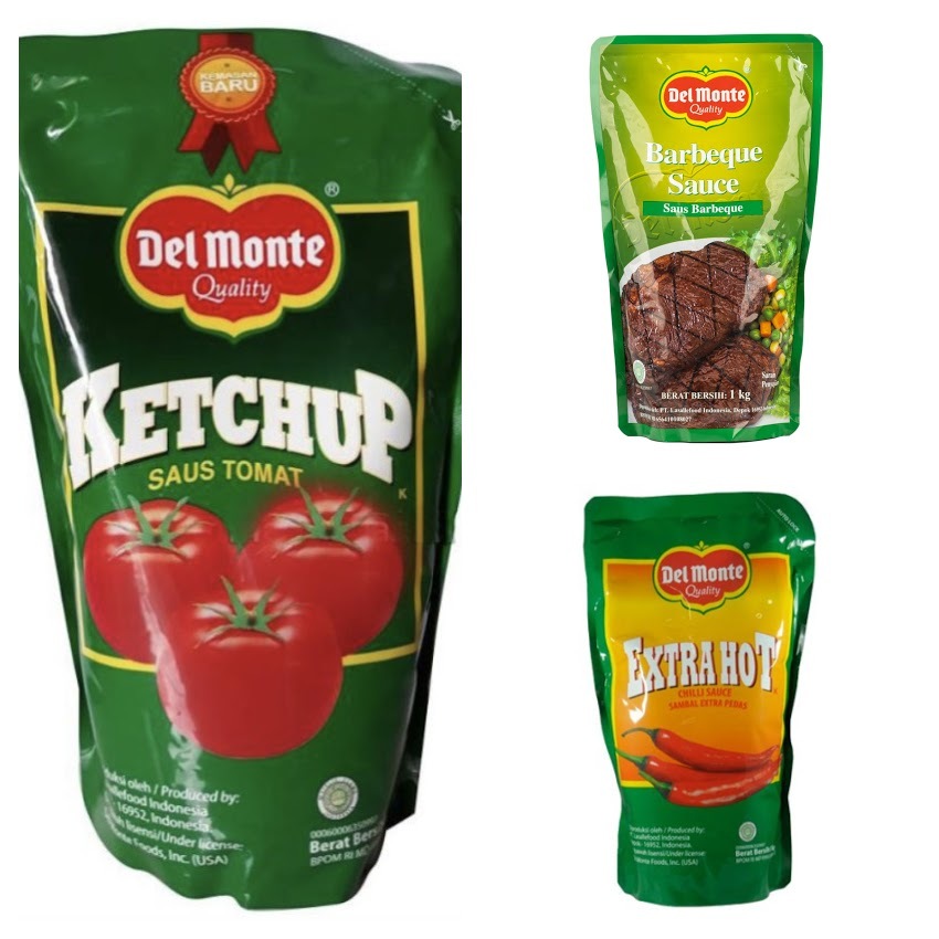 

Del Monte Saus 1 kg – Saus Tomat, Sambal Extra Hot, Saus BBQ | Kemasan Pouch