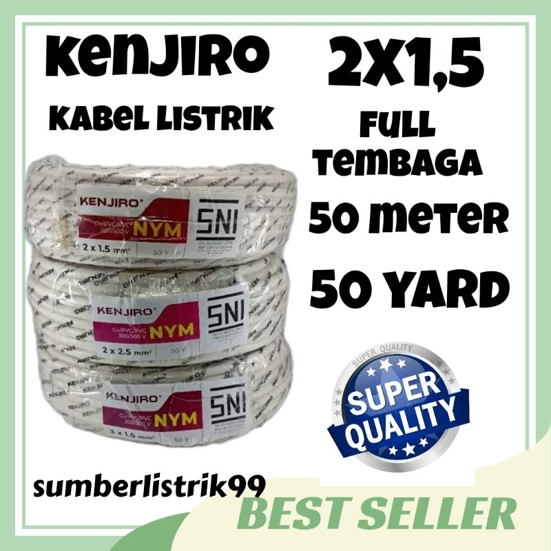kabel kenjiro full tembaga 2x1,5 panjang 50 meter 1 roll besar SNI bergaransi