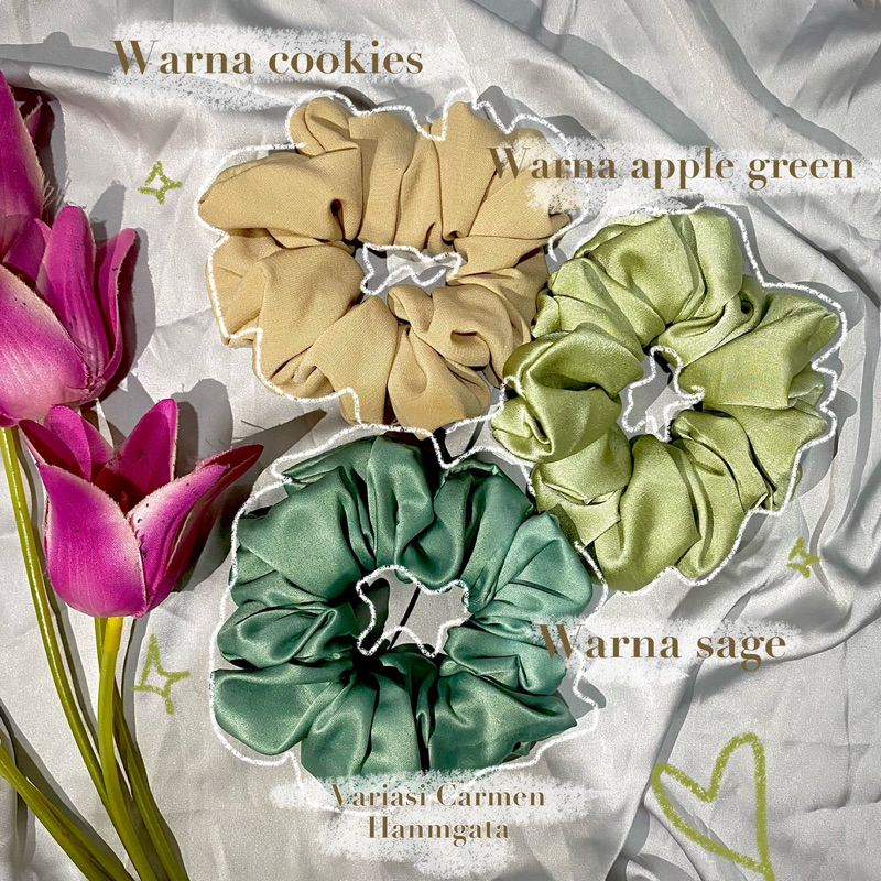 SCRUNCHIES CARMEN SATIN HANMGATA - Ikat rambut wanita polos aesthetic kain cepol anti pusing cepolan