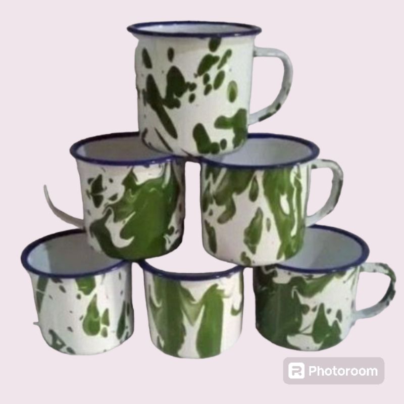 6 pcs Cangkir enamel cangkir kopi 200 ml atau 100 ml cangkir lurik cangkir burik kaleng