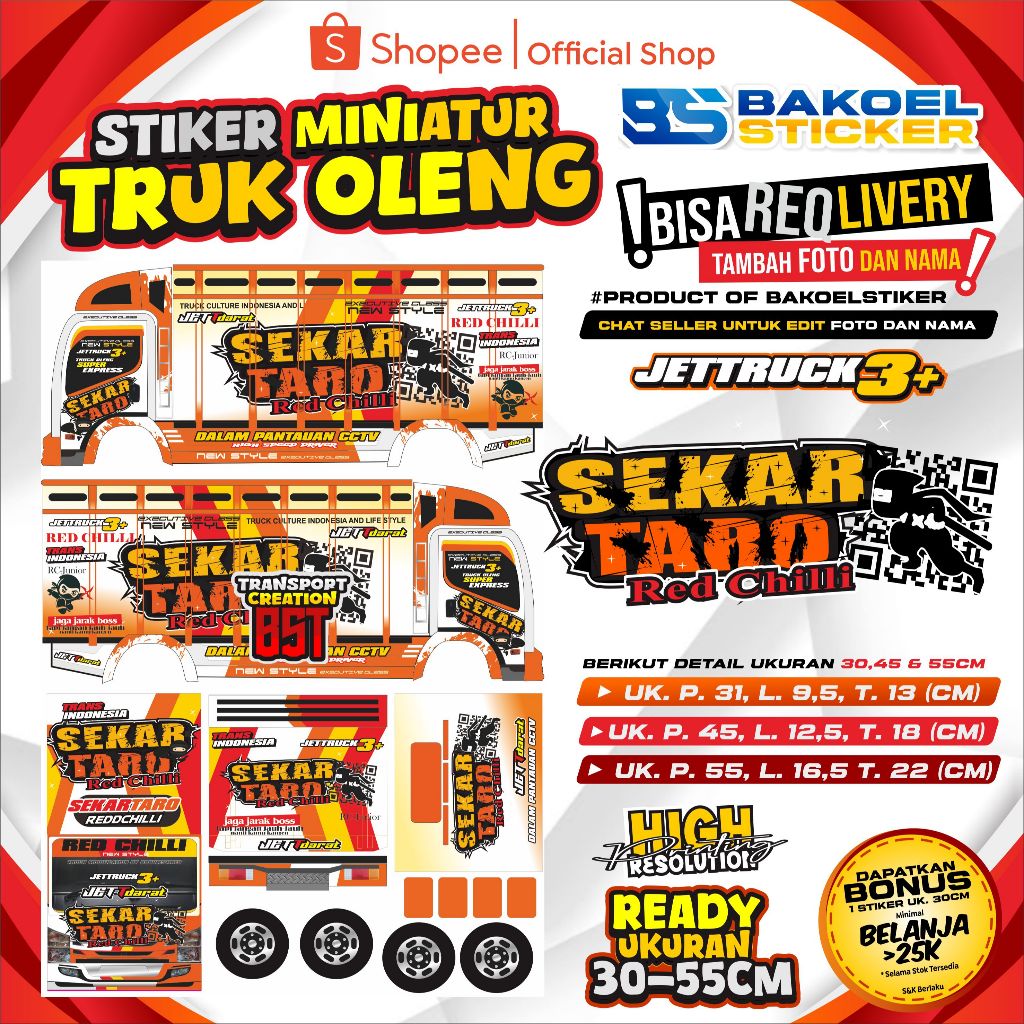STIKER MINIATUR TRUK OLENG MOTIF "SEKARTARO" UK. 30/45CM
