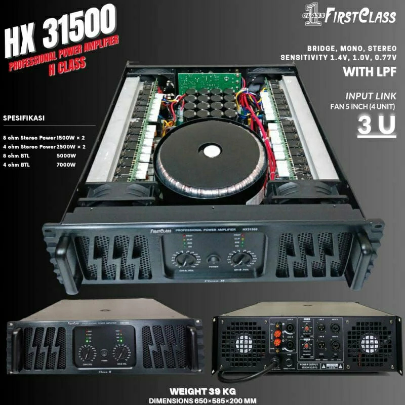 FIRSTCLASS Professional Power Amplifier 3U H Class With Crossover FIRST CLASS HX-31500 / HX 31500 Cl