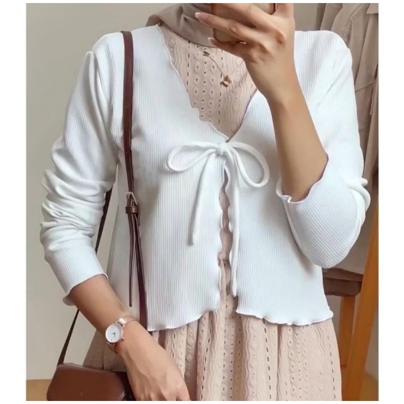 cardigan rajut crop kardigan rajut pantai outer wanita putih cardigan korea tali rib premium