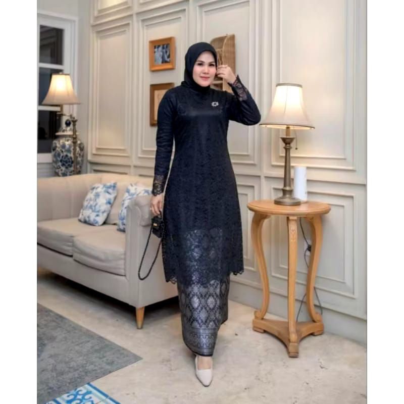 Stelan Kebaya Tunik Brokat Rok Songket / Kebaya Brokat Modern / Tunik Brokat / Kebaya Pesta