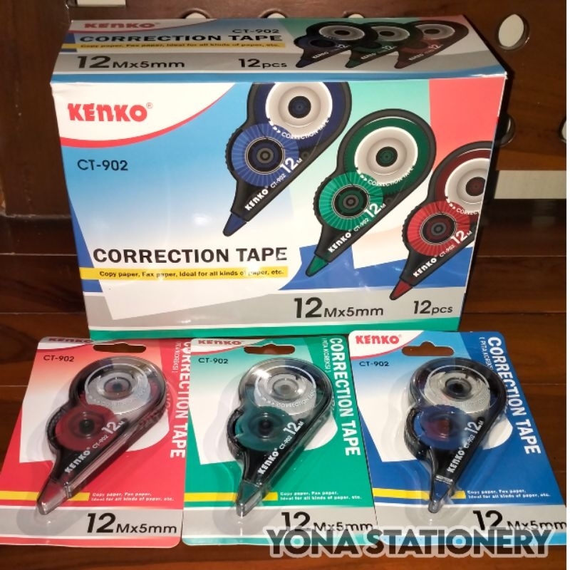 

Tip Ex Kertas / Correction Tape Kenko CT-902 12m×5mm | 1 Lusin Isi 12 Pcs