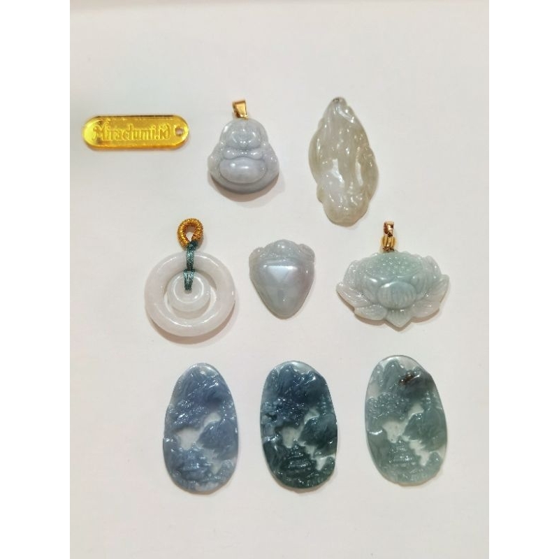 Kalung Liontin Giok Necklace Jadeite Burma Grade A Alami Shiny Landscape Gunung Teratai Ruyi Roda Bu