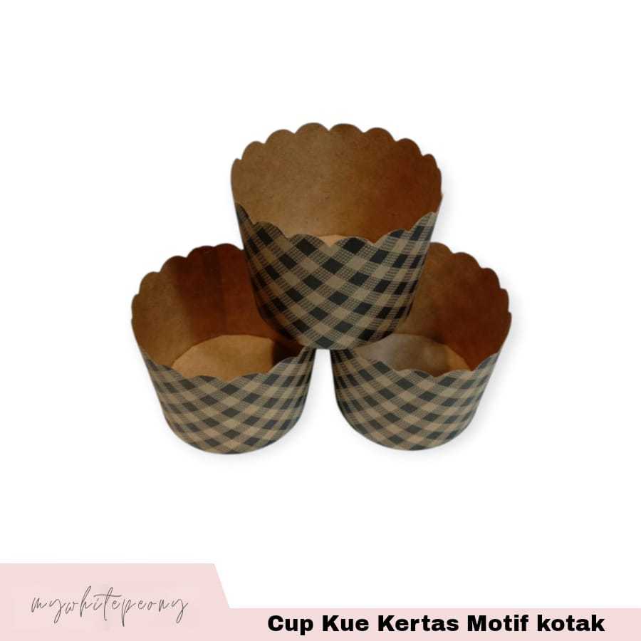 Cup Kue Kertas Motif Kotak-Kotak / Wadah Cup Kue Kertas