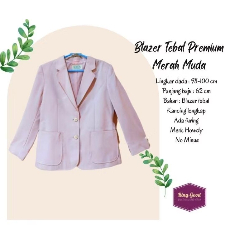 Blazer Premium Merah muda Pastel Casual Wanita Preloved