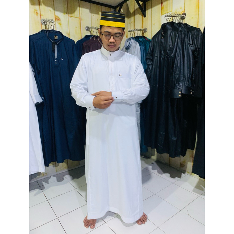 GAMIS/JUBAH AL NOOR DEWASA WHItE SERIES LENGAN MANSET POLYSTER IMPORT