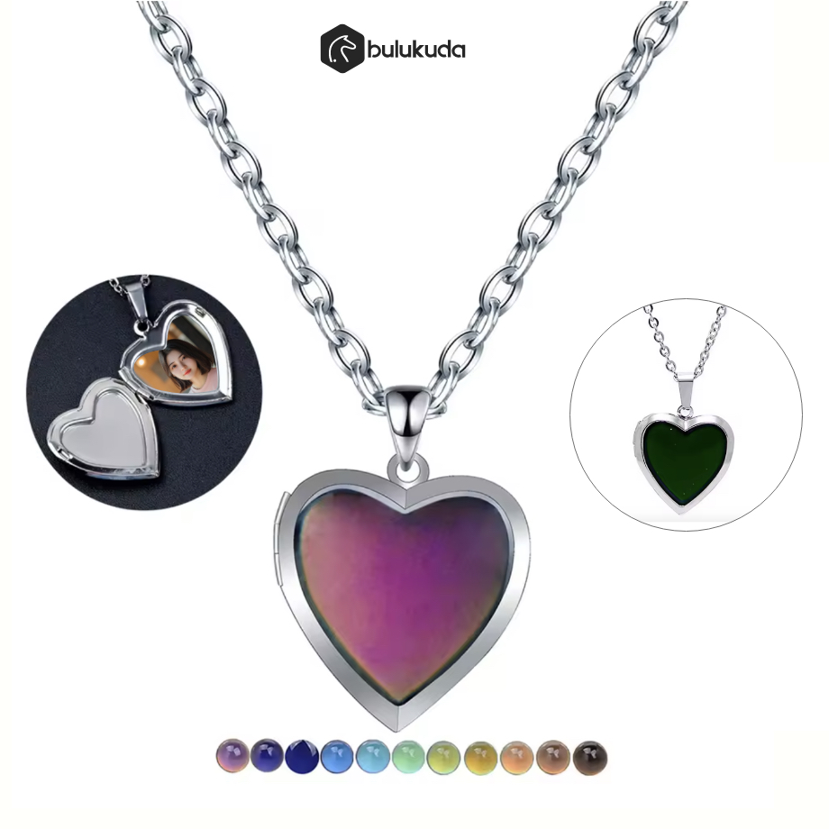 Mood Color Changer Necklace Heart | Kalung berubah warna stainless steel anti karat Liontin Hati | B