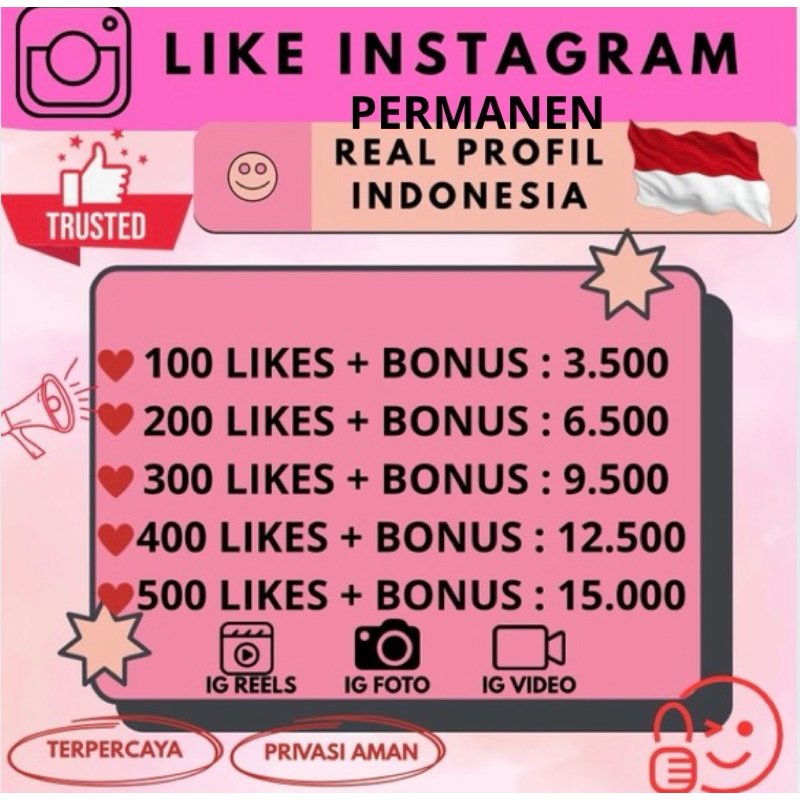 Like Instagram (Real Indonesia) Permanen Garansi 30Hari