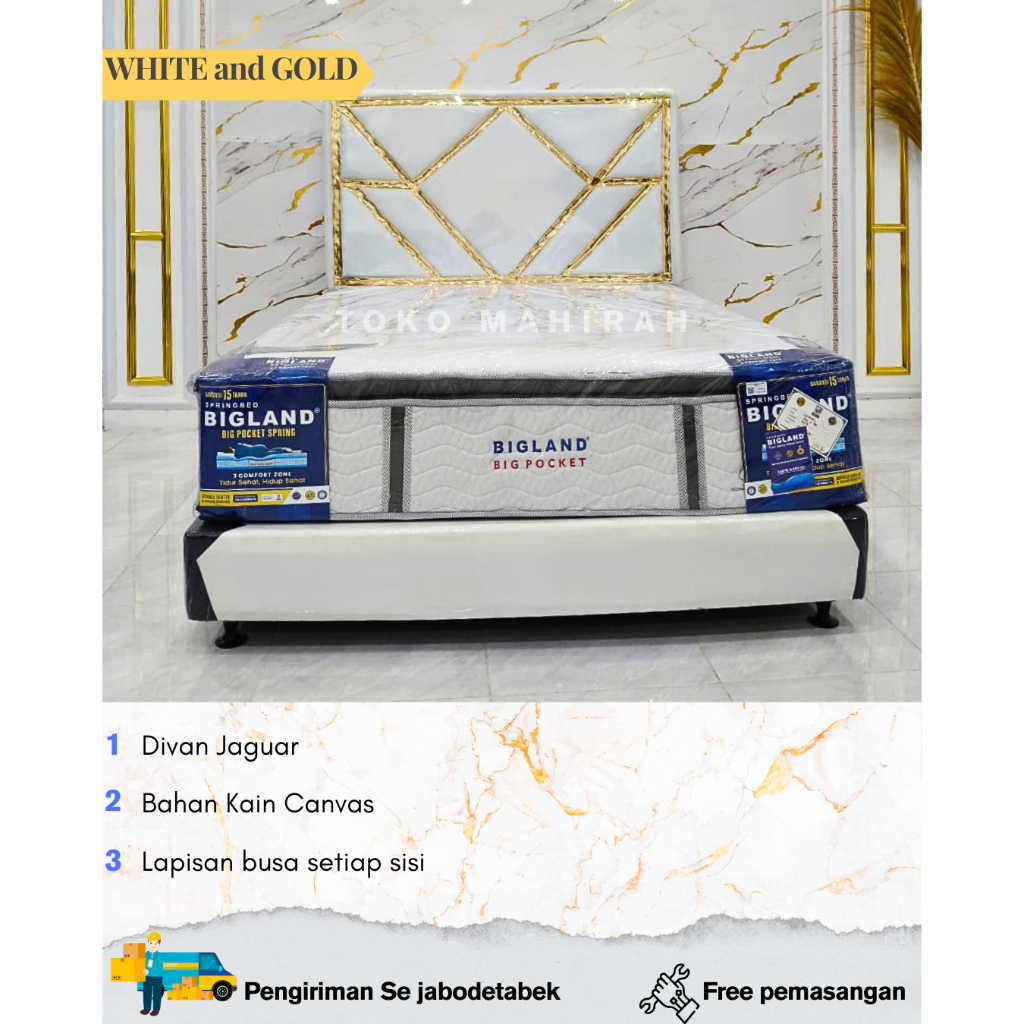 Spring Bed Bigland Luxury Tebal 40cm dengan Divan Jaguar Costom warna. Pengiriman seluruh Indonesia.