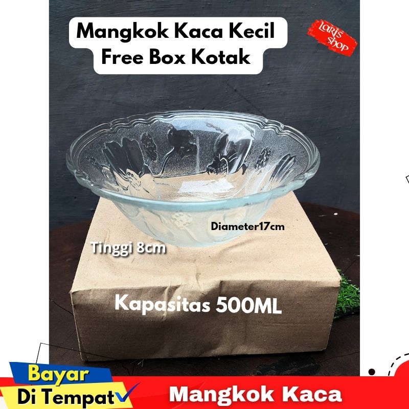Mangkok Kaca Kecil Motif Bunga Polos Bening Free Box Kotak