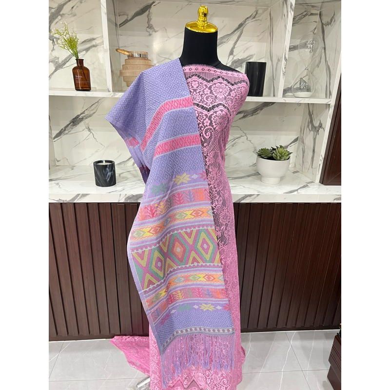 Sadum Songket Pengantin Batak Sutra Liar Asli Lavender Lilac Taro