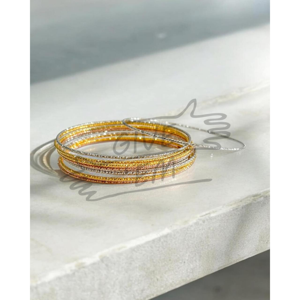 GELANG WANITA FASHION EMAS ASLI BANGLE BULAT KERONCONG ROSE GOLD SILVER GOLD MIX WARNA RAINBOW PELAN