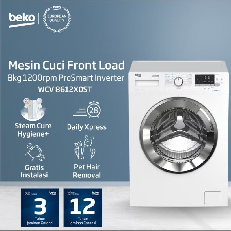 BEKO MESIN CUCI FRONT LOAD 8KG 1200RPM WCV8512BWO