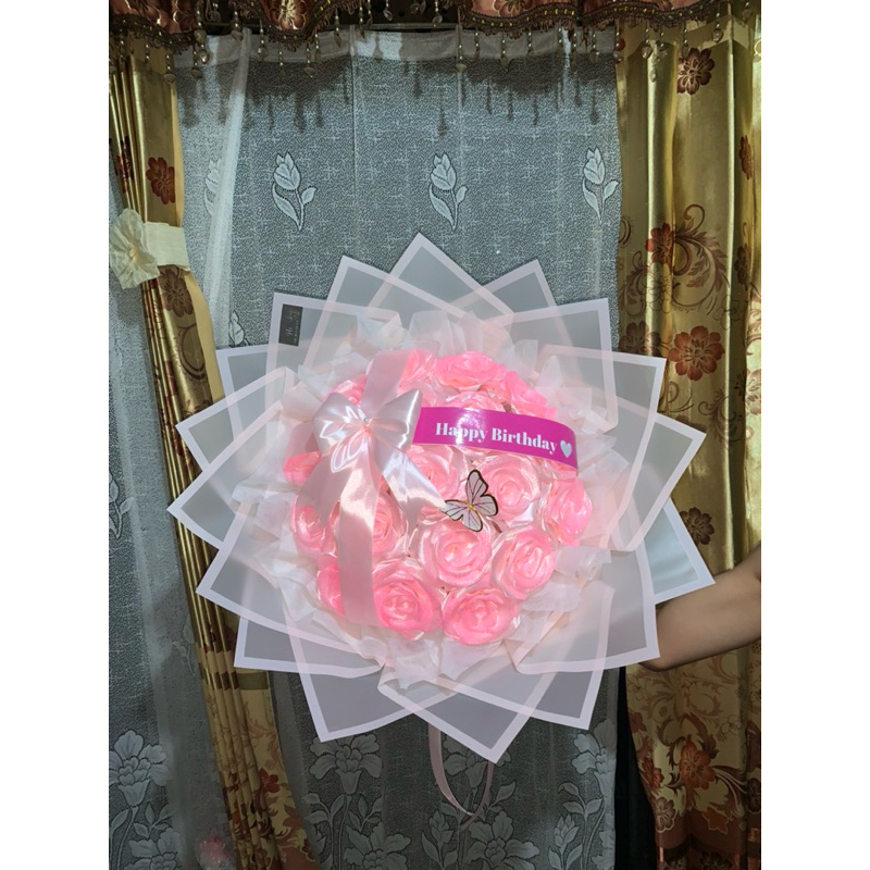 

Buket pita satin Warna pink 20 tangkai