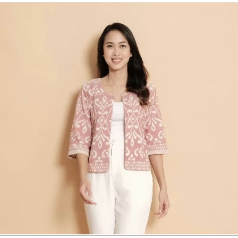 Outer Tenun Endek Bali Pink Soft / Baju Tenun endek / Blazer Endek Bali / Atasan Wanita Casual