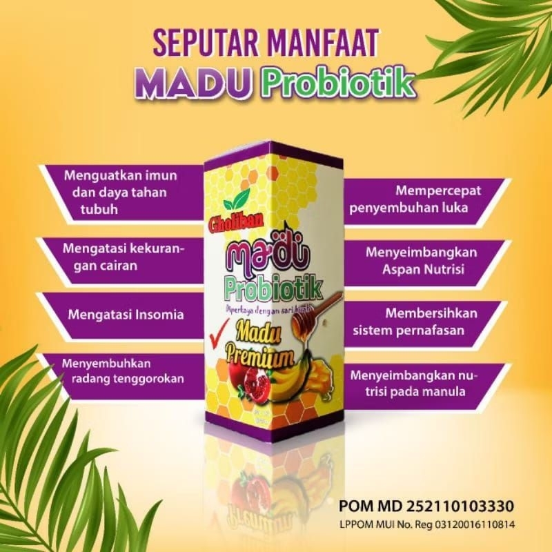 

MADU PROBIOTIK GHOLIBAN PLUS SARI BUAH MEMPERKUAT DAYA TAHAN TUBUH 175 Gr
