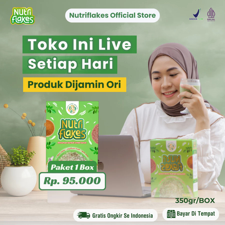 

Promo Paket 1 Box-Nutriflakes Sereal Umbi Garut Solusi Asam Lambung Maag Gerd BPOM