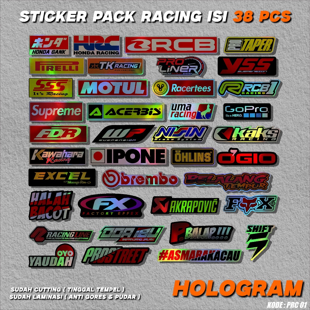 

38 PCS Stiker Pack Racing Vinyl Hologram Pelangi Print Cut Bunny PRC01