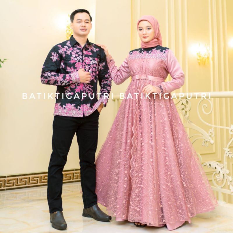 Gamis Couple Baju Kembaran Pakaian Sekeluarga Kapelan Batik Brokat Sarimbit Ibu Anak Ayah Terbaru Gh