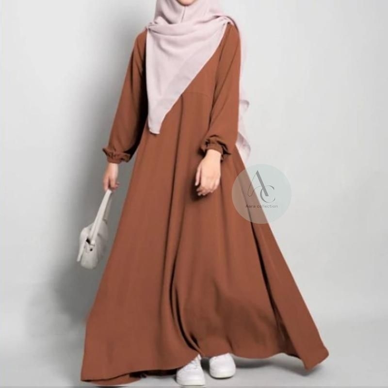 Longdress gamis abaya wanita lengan karet polos