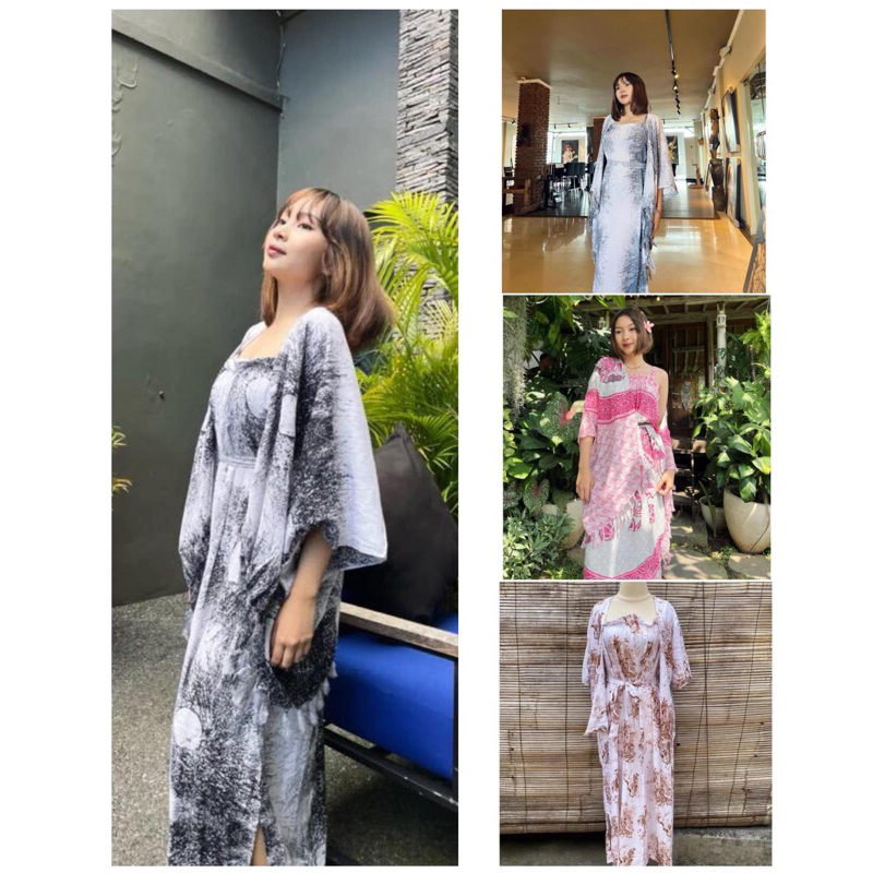 Rebecca Set Outer Rombe Motif Akar | Longdress Rebecca Outer Akar Rombe Wanita Dress Tali Jumbo