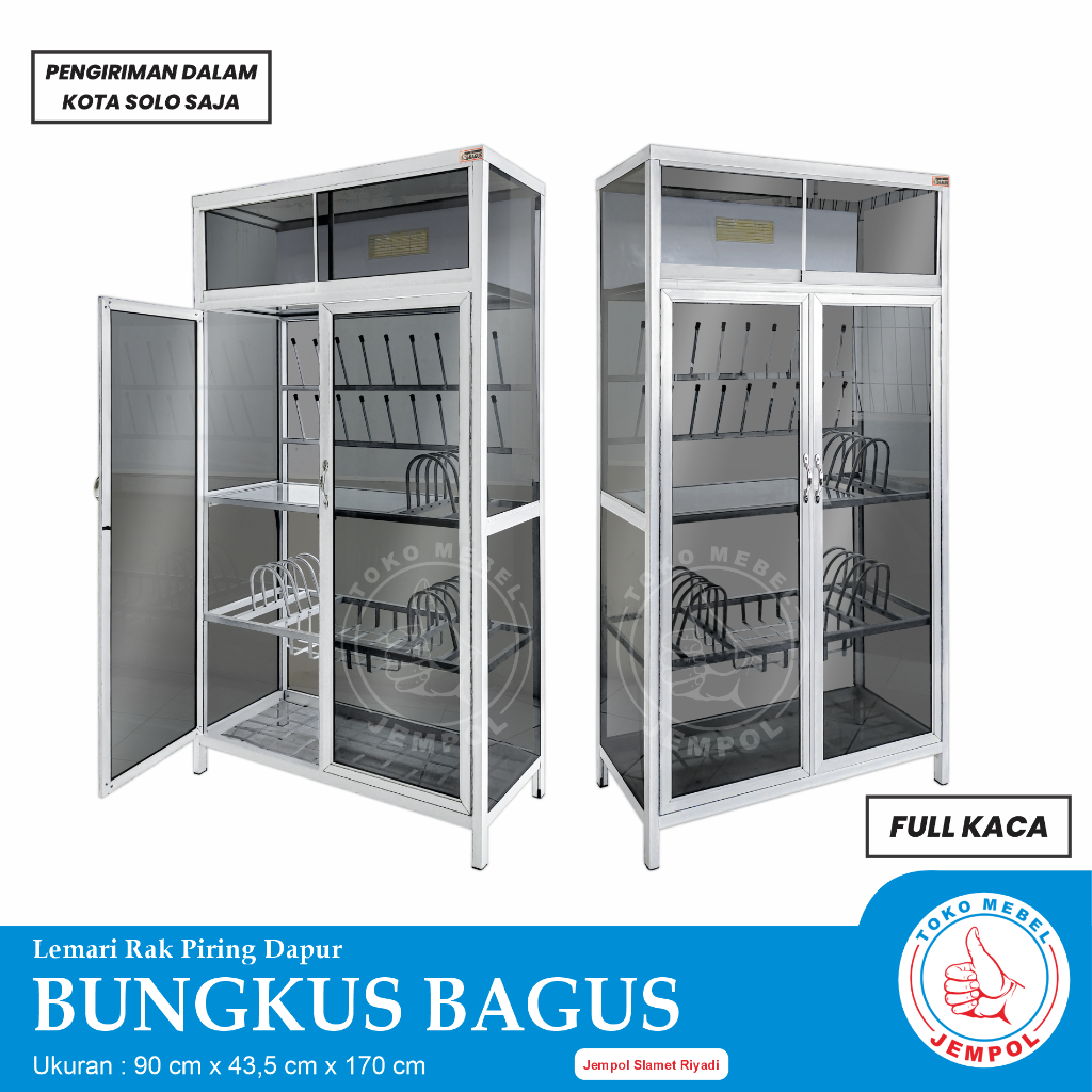 Rak Piring Bungkus Bagus Full Kaca / Lemari Piring Alumunium / Rak Penyimpanan Serbaguna