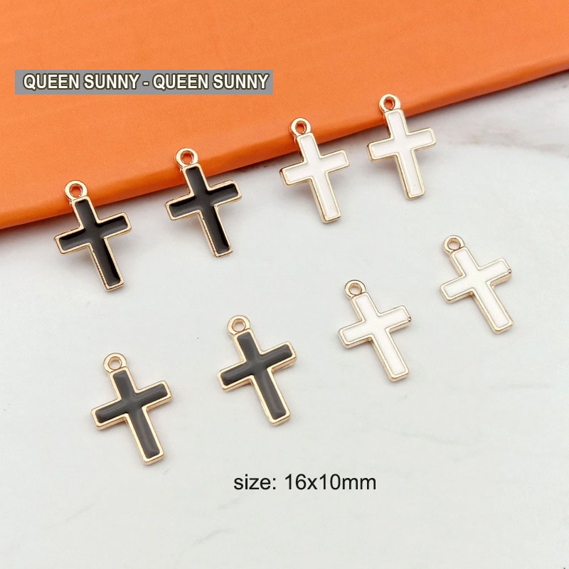 1pc Charm Enamel Salib (Cross) Bandul Liontin Korea Manik Pendant Kalung Gelang Anting-Anting Bahan 