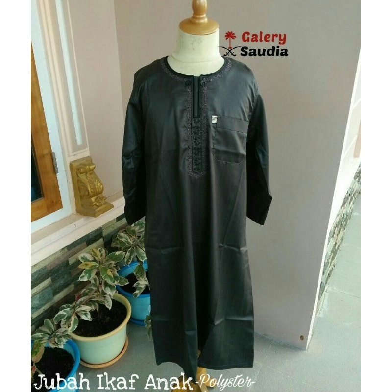 Jubah ikaf anak lengan panjang hitam