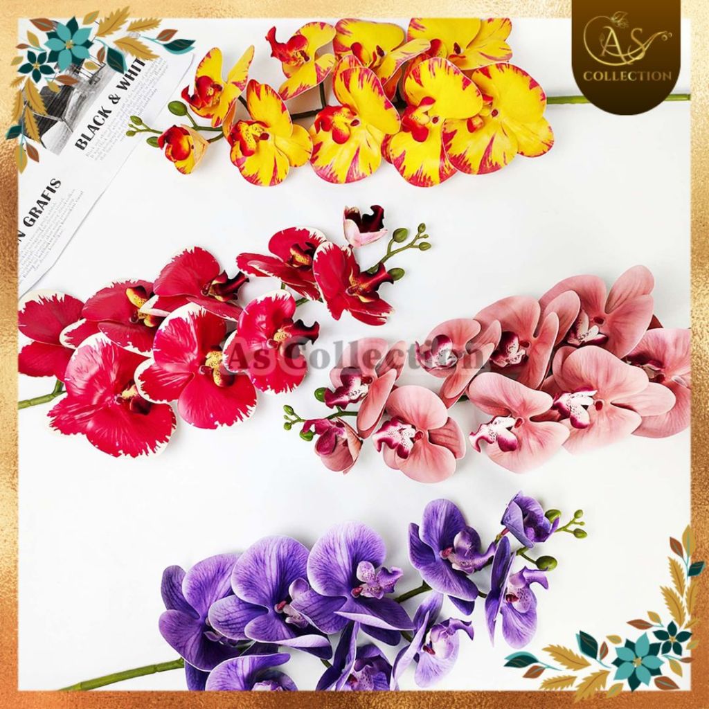 Bunga Anggrek Bulan Latex Cabang 9  - 1 PCS Bunga Anggrek Artificial Bunga Plastik Import - Bunga De