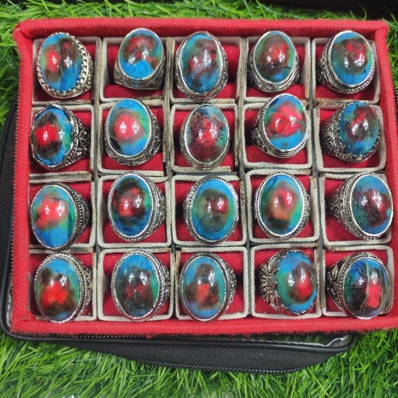 Cincin batu akik pancawarna rubah Banyuwangi ring alpaka super (N)